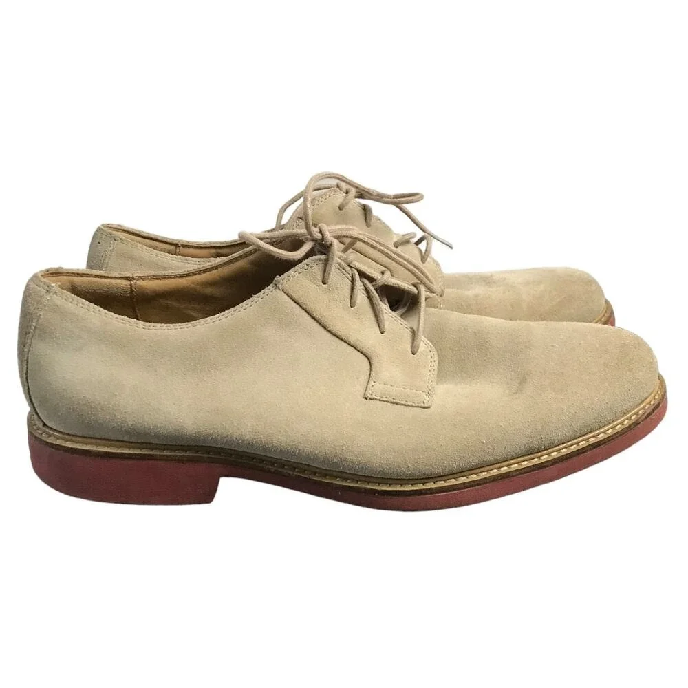Cole Haan Derby Mens 11 Tan Suede C12161 Lace‎ Up Brick Red Sole Plain Toe Shoes